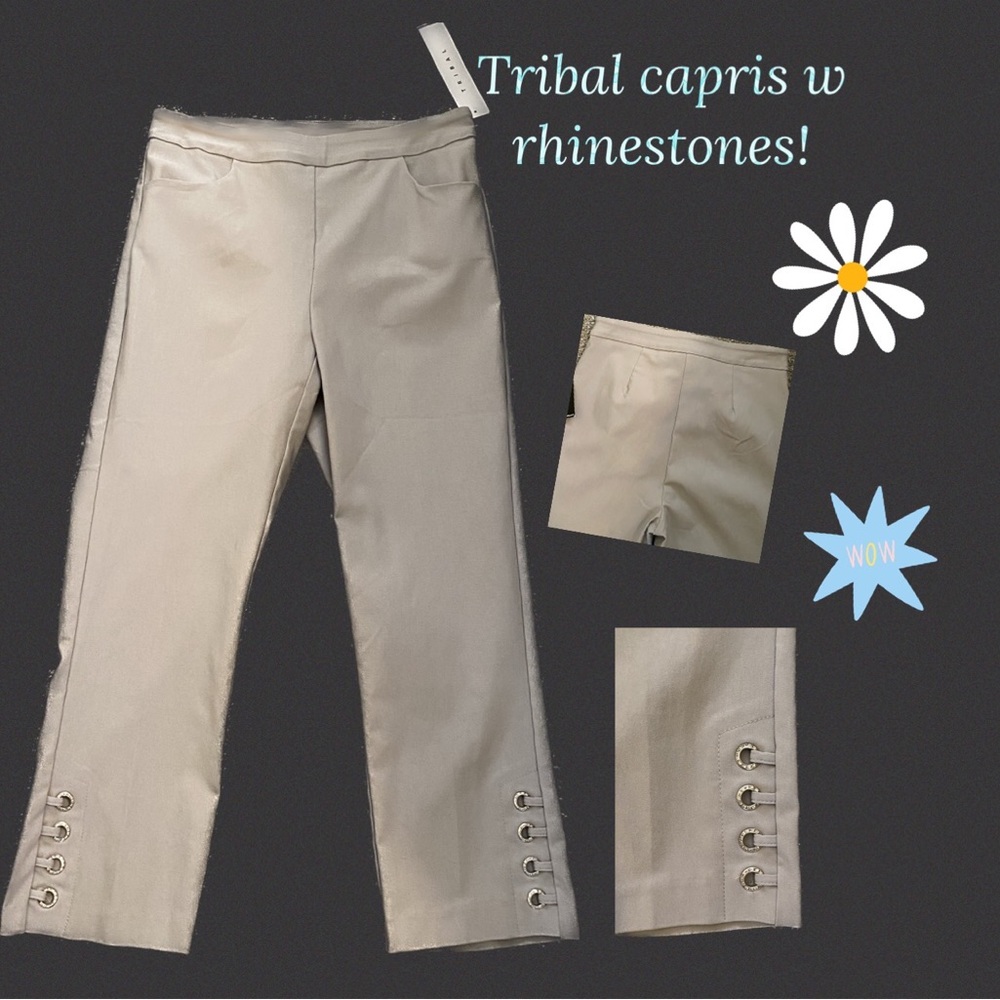 Tribal gorgeous rhinestones at hem capris!